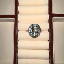 Sterling Silver Cocktail Ring Oval CZ Blue Accent Stones Size 7