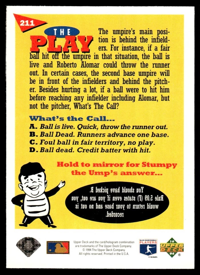 1994 Upper Deck Fun Pack Roberto Alomar Toronto Blue Jays #211 - Image 2 of 2