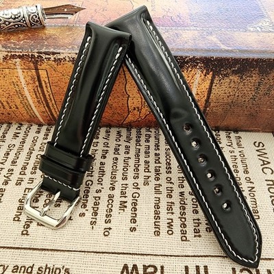 20mm Handmade Black Glossy Shinki Shell Cordovan Folded One Piece Watch Strap