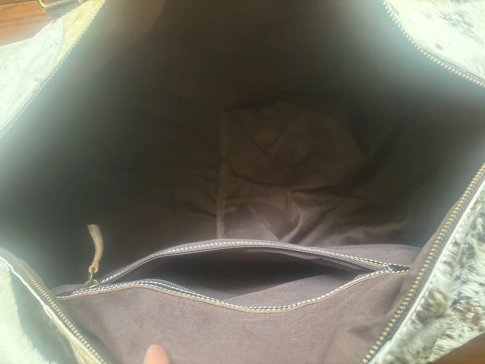 Myra Cowhide Leather Duffle Bag – Brown, Black & White Weekender Tote - Image 2 of 4