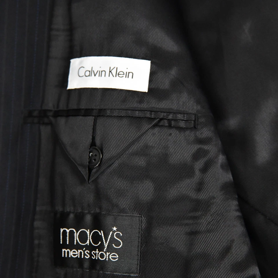 Blazer Calvin Klein masculino 46R(S) preto listrado casaco esportivo jaqueta lã - Imagem 2 de 4