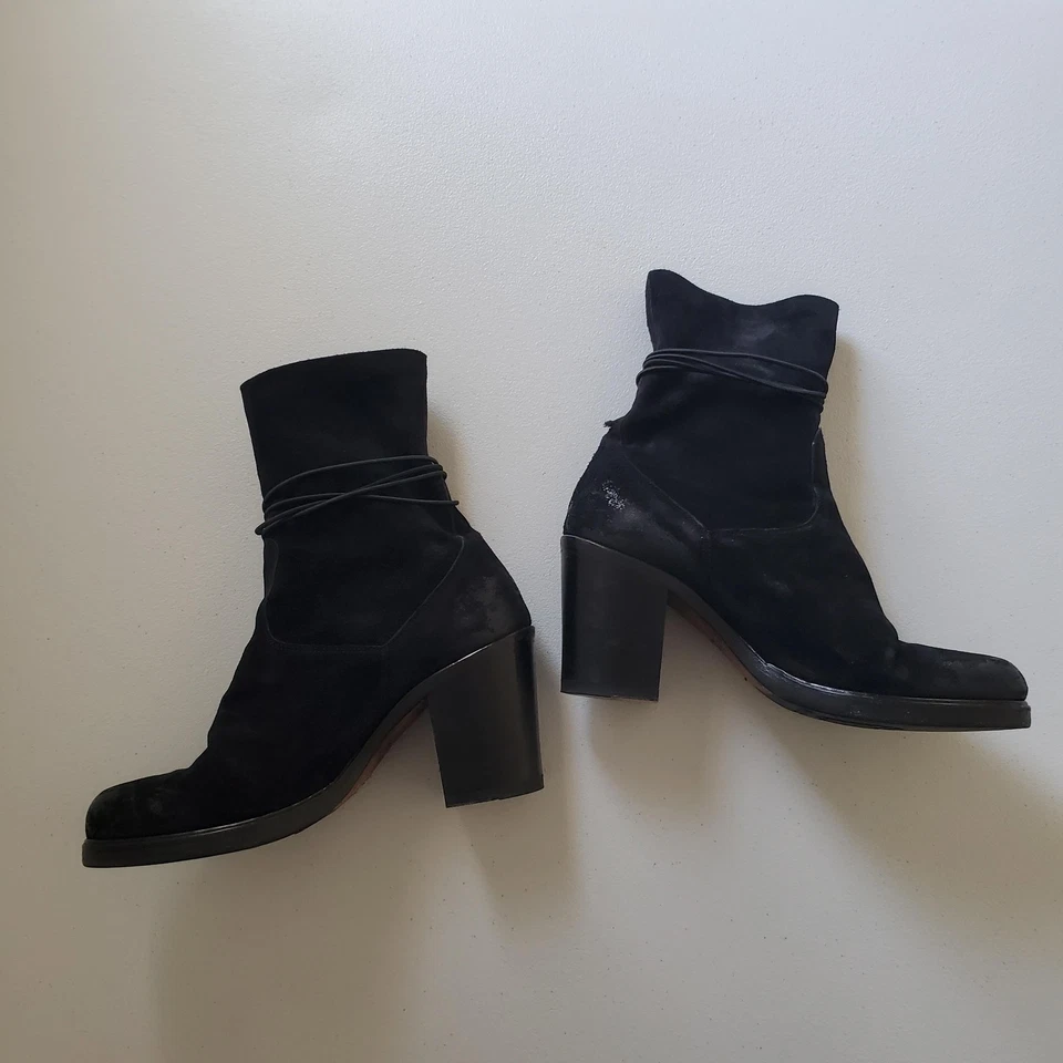 Alberto Fasciani 踝靴女式 40 黑色皮革方跟意大利花边垃圾 — 第 3/4 张图片