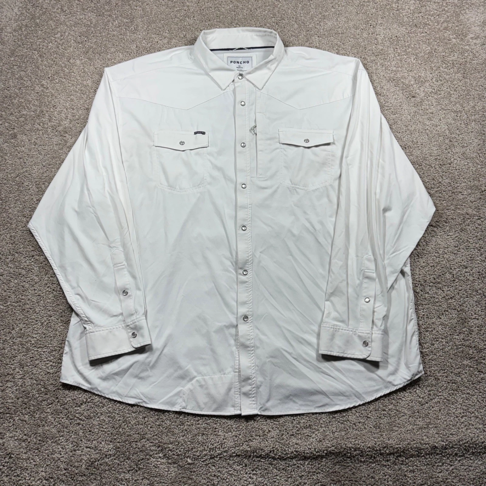 Poncho Mens 3XL White Western Pearl Snap Performance Fishing Shirt Long Sleeve