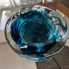 Ashtray Blue Art Glass MCM Heavy Hand Blown Blenko-Style Trinket Dish