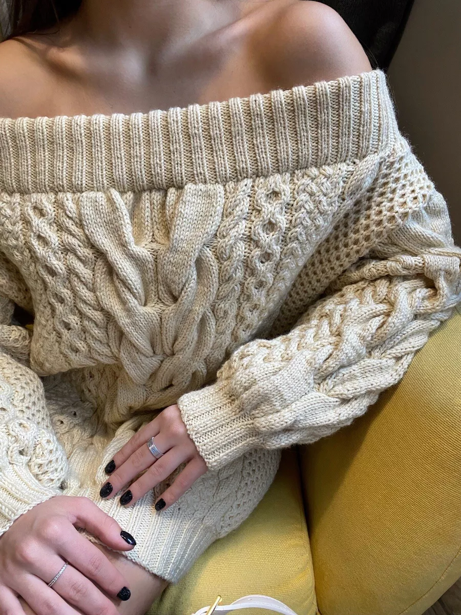 Off the shoulder cream sweater top