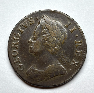 #ad 1750 Great Britain Halfpenny of George II KM 579.2. $84.95