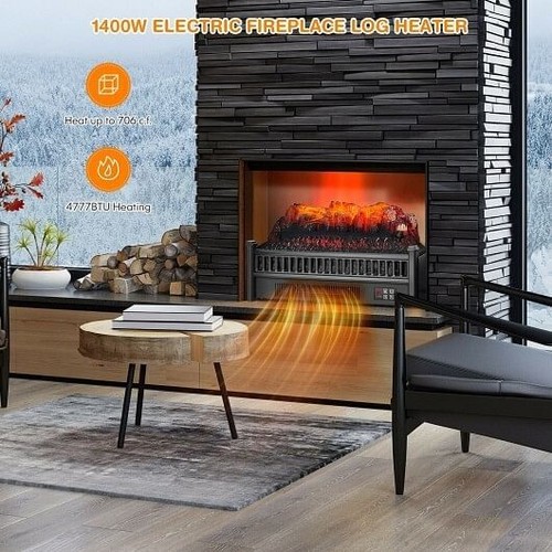 1400W Electric Fireplace Log Heater with Adjustable Flame Brightness-Black - Picture 3 of 5