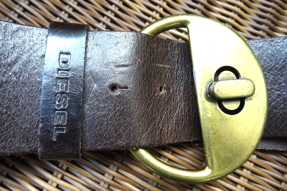 DIESEL Gürtel starkes Echtleder Buckle rund Vollmessing schwer 90 cm unisex TOP - Bild 3 von 4