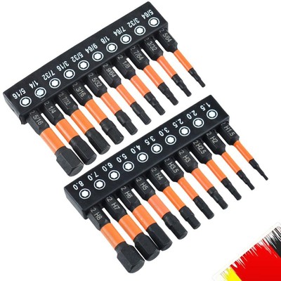 20 PCS Allen Wrench Drill Bit Set 2 In 1/4 Shank Metric SAE Hex Bit Set S2 Steel