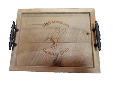Wood Farmhouse Decorative Serving Tray Iron Handles High Meadows Country Club