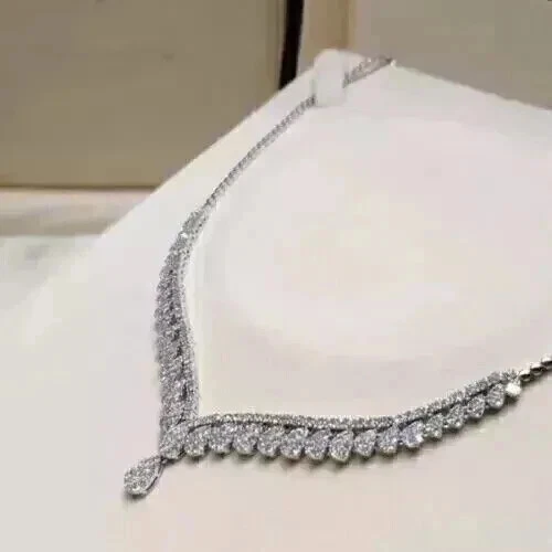 Women Stunning Tennis Necklace 25Ct Pear Simulated Diamond 14k White Gold Plated - Image 4 of 4