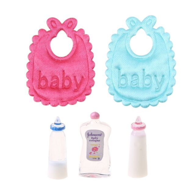 Simulation Mini Baby Shower Toy Feeding Bottle Bib Role-Play Dollhouse Accs Toy