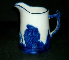 EXC. Rare #2 One Pint Blue-Rimmed Blue & White Old Sleepy Eye Pitcher Illinois