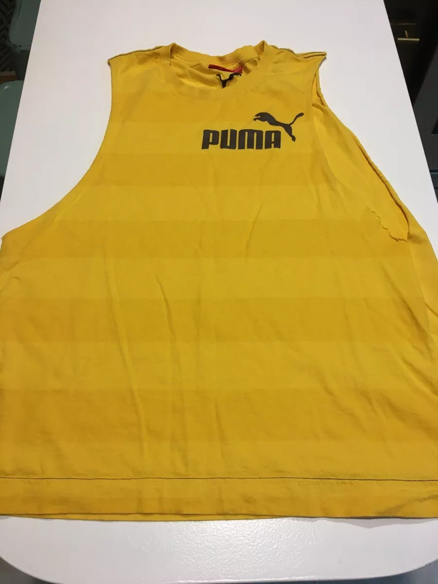 Puma Sleeveless T Shirt XL Yellow Stripe BodyBuilding