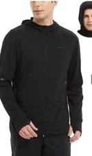 Sportuli Men's UPF 50+ Full Zip Light Jacket Hooded Long Sleeve Cooling Shirt S