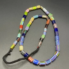 Beautiful Vintage Venetian Style Old African Glass Chevron Beads Strand 