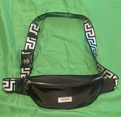 Versace Black Greek Key Medusa Belt Bag Fanny Pack Adjustable Strap Pockets