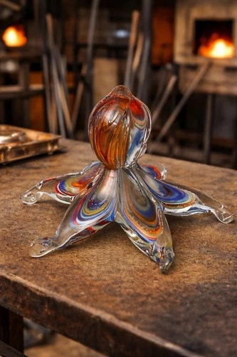 Murano Italian Art Glass Octopus Paperweight 7” Hand Blown Multi Color (Italy)