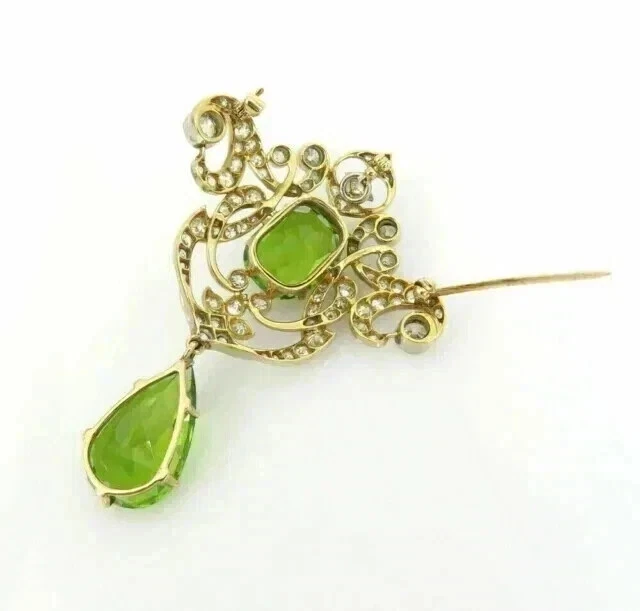 2.30Ct Oval Lab-Created Green Peridot Vintage Brooch Pin 14K Yellow Gold Plated - Image 2 of 4