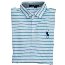 Ralph Lauren RLX Men Large Polo Shirt Performance Green White Striped Big Pony