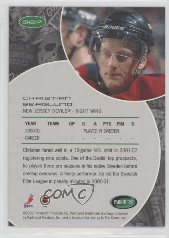 2001-02 ITG Parkhurst Spring Expo /10 Christian Berglund #327 Rookie RC - Image 2 of 2
