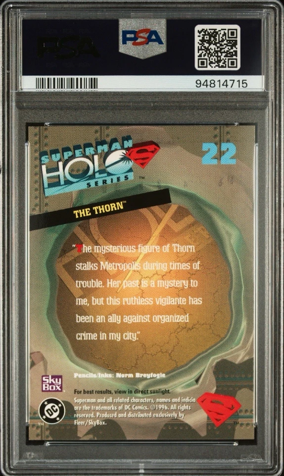 1996 Vintage Fleer SUPERMAN - HOLO SER The Thorns, PSA Gem Mint 10. PSA POP 1 - Image 2 of 3