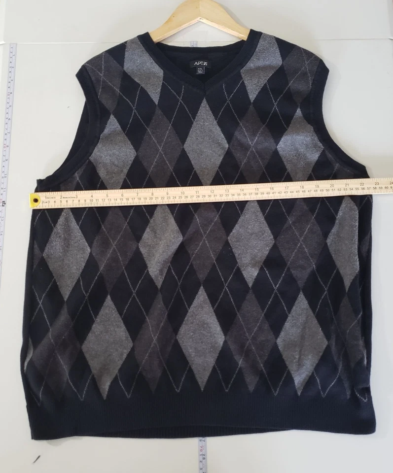 Chaleco Suéter APT 9 Para Hombres Argyle Talla XXL Algodón Preppy Professor Academia Nerd Foto 3 de 4