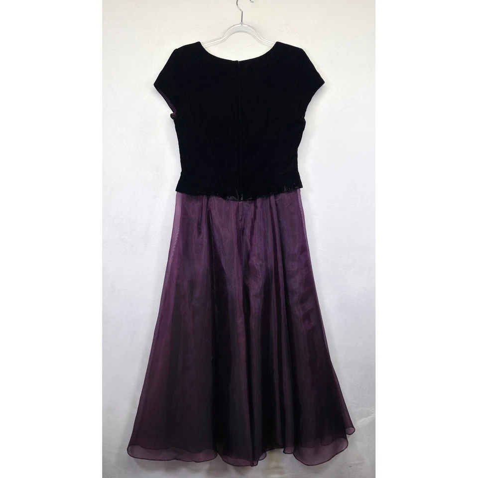 Scott McClintock Gown Womens 12 Black Velvet Purple Prom Evening Maxi Formal VTG - Image 3 of 4