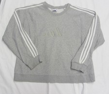 Vintage Adidas GRAY Sweatshirt White Stripe Sleeves Size L 1990's Stitched Logo