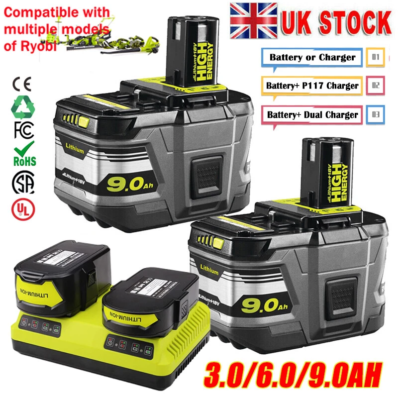 1 2x Battery Dual Charger 18V 9AH For Ryobi One Plus P108