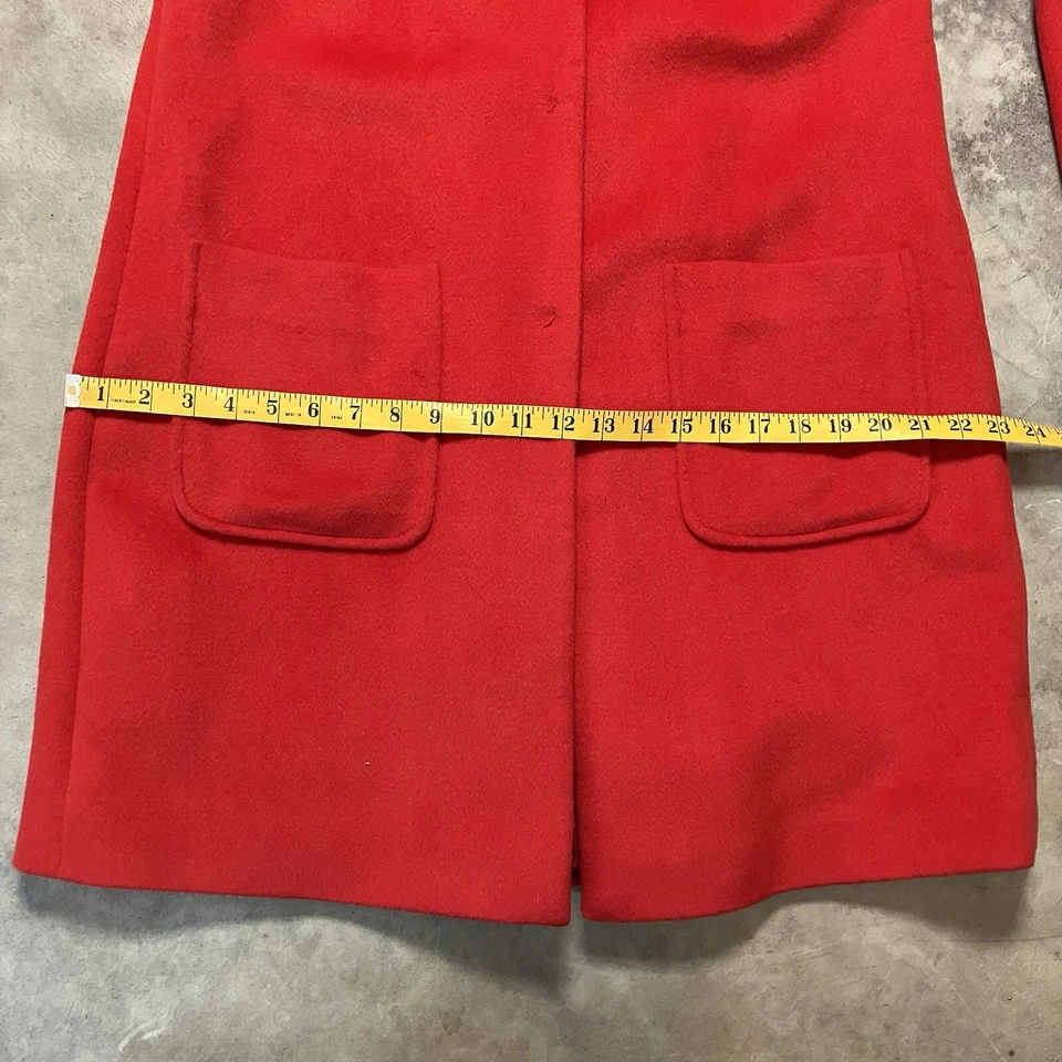Abrigo Ann Taylor Mujer Pequeño Rojo Cuello Largo Medio Mezcla Lana Parche Bolsillos Foto 4 de 4