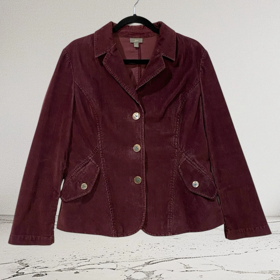 Chaqueta Blazer Jill Para Mujer Pana Talla Pequeña Borgoña Suave Elastizada Bolsillos Foto 2 de 4