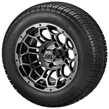 (4) Golf Cart 215/50-12 Deli Street Tires on 12x7 Black/Machined Hercules Wheels