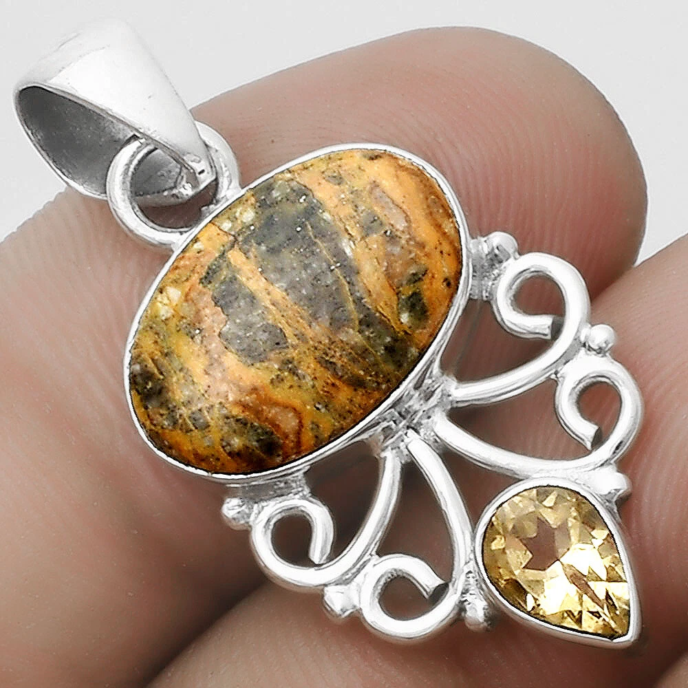 Moroccan Yellow Jacket Jasper Citrine 925 Silver Pendant Jewelry