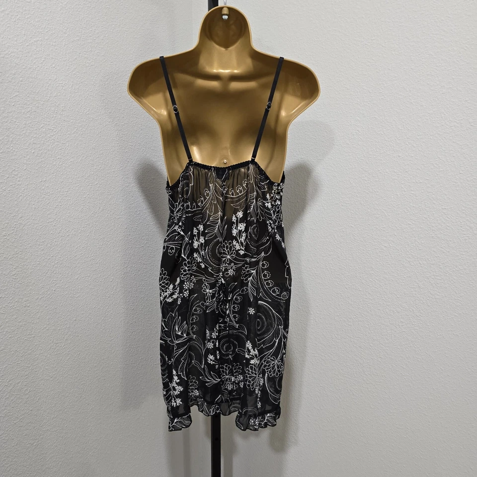 Vestido Babydoll Chemise Transparente Para Mujer Med Negro Blanco Cachemira Encaje Cinturón Volantes Foto 4 de 4