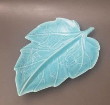 Vintage California Pottery Divided Leaf Dish Aqua Blue USA #45 Mid Century