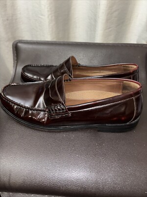 JOHNSON & MURPHY Mens Penny Loafers Burgundy Polished Panel  display picture 3
