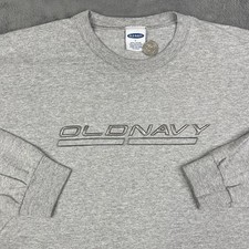 Vintage Old Navy Shirt Men Large Y2K USA Made Gray Long Sleeve Chrome Grunge 90s