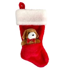 Mini Christmas Stocking Red With Dog Puppy Plush Holiday Decor 13"