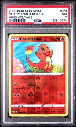 2020 POKEMON SWORD & SHIELD VIVID VOLTAGE #023 CHARMANDER-REVERSE FOIL PSA 7