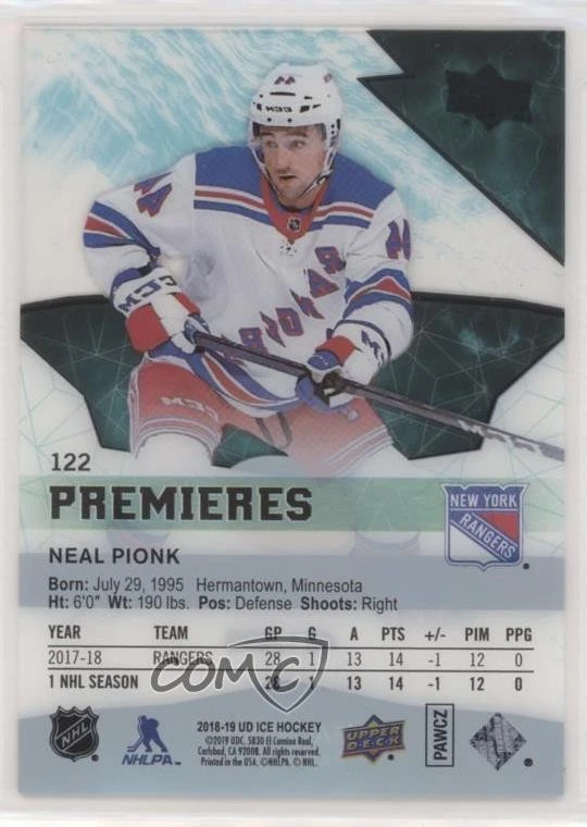2018-19 Upper Deck Ice Premieres /499 Level 3 Neal Pionk #122 Rookie RC - Image 2 of 2