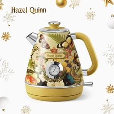 Hazel Quinn Retro Electric Kettle 304 Stainless Steel BPA Free Floral Patterned