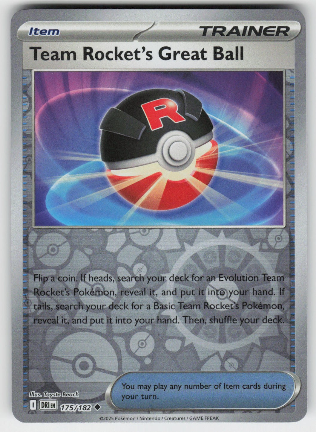Team Rocket's Great Ball Reverse Holo Pokemon SV10: Destined Rivals 175/182 NM