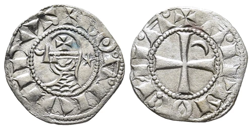 FITZ Crusades Antioch Bohemund III Silver Denier Coin Helmet 16mm 0.90g ~AWE216