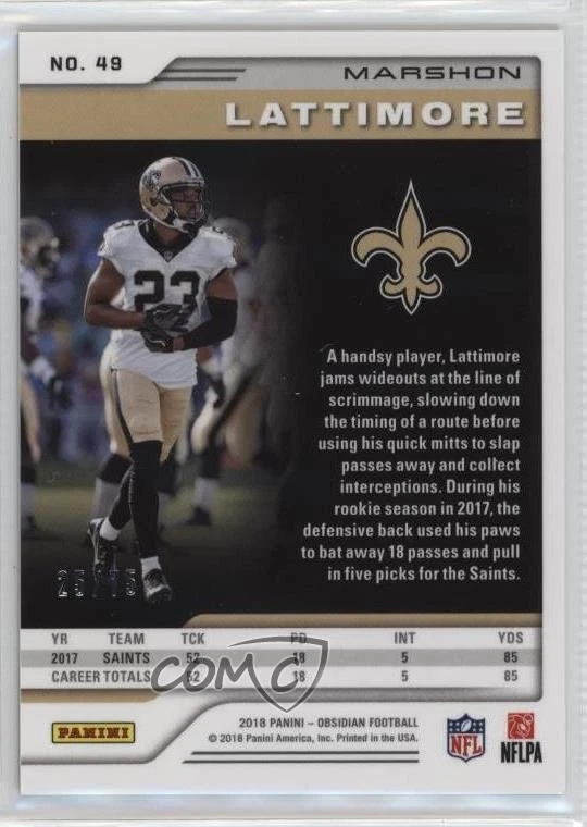 2018 Panini Obsidian Electric Etch Purple /75 Marshon Lattimore #49 - Image 2 of 2