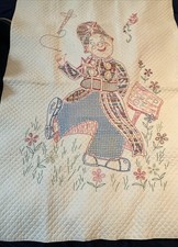 Vintage 1930s Embroidered Baby Crib Quilt 35x 54 Nursery Rhyme
