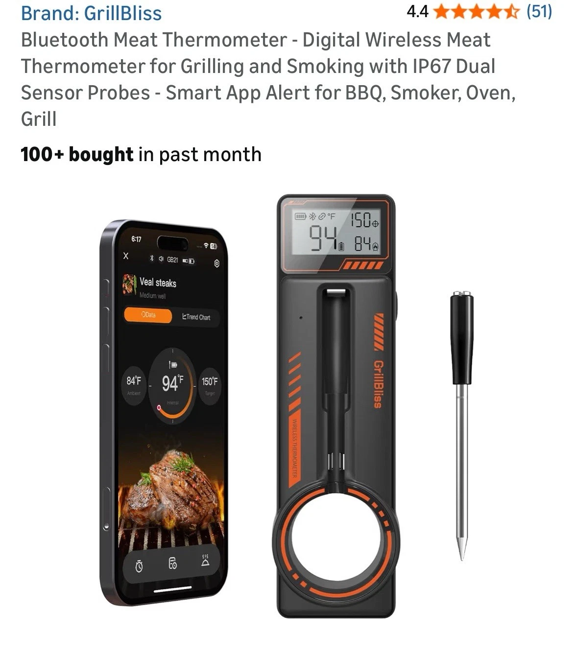 Bluetooth Meat Thermometer - Digital Wireless Meat Thermometer for Grilling and