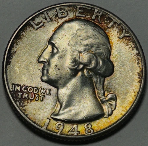 1948 Washington Silver Quarter — MS+ Uncirculated Toned 🌈