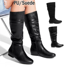 Women Knee High Boots Pull On Fall Zip Closure Suede Weather Winter Boots 6-11