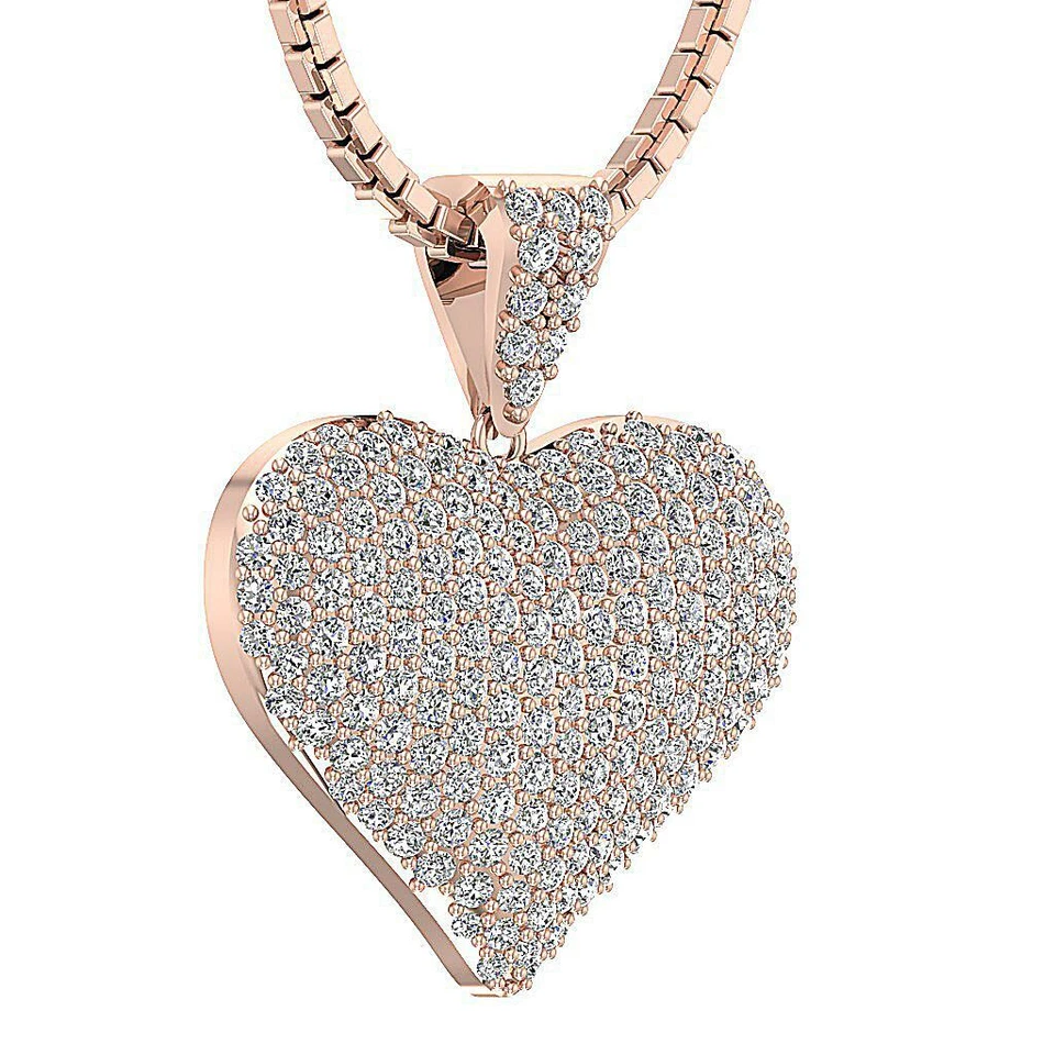 Collar Colgante Corazón Diamante Corte Redondo I1 G 1.20 Ct Oro Blanco Amarillo Rosa 14K Foto 4 de 4